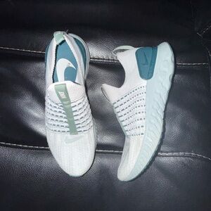 Nike White and Teal Slip-On Shoes